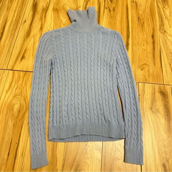 Lauren Ralph Lauren 100% Cashmere Light Blue Cable Knit Turtleneck Sweater S - Picture 10 of 13